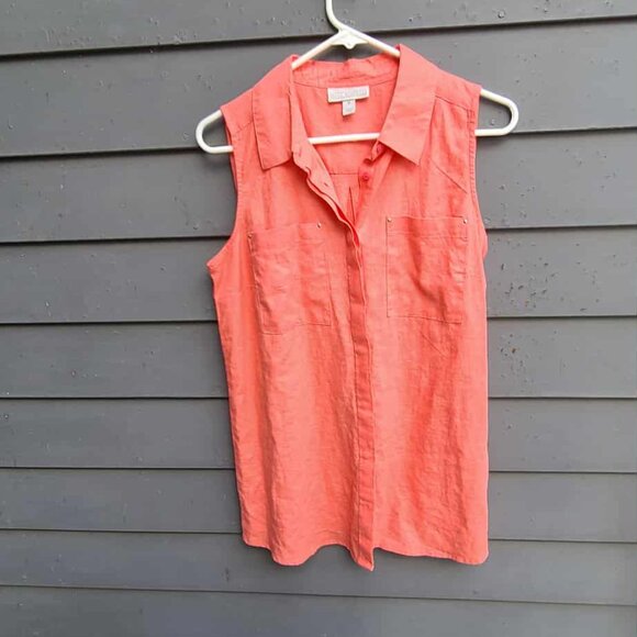 Dana Buchman Peach Linen Sleeveless Button Down Blouse size Medium - Picture 6 of 6
